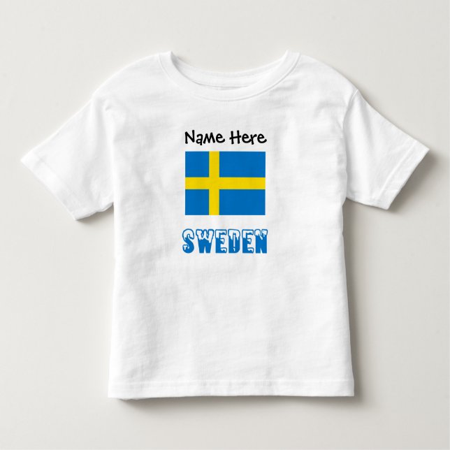 Camiseta Infantil Suecia e Sinalizador Sueco com Seu Nome (Frente)