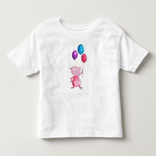 Camiseta Infantil Suíno branco rosa com balões (Frente)