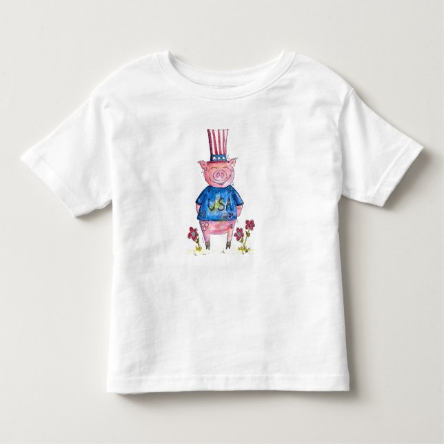 Camiseta Infantil Suíno Patriótico Whimsical (Frente)