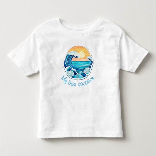 Camiseta Infantil Sun, waves, shell (Frente)
