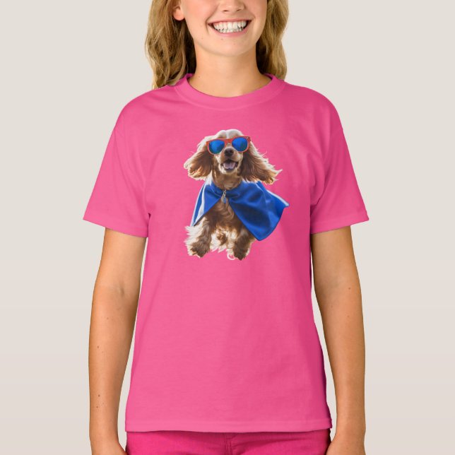 Camiseta Infantil Super-Herói Cocker Spaniel Fofo (Frente)