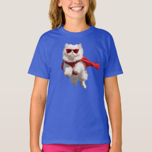 Camiseta Infantil Super-Herói Gato Persa Branco Fo