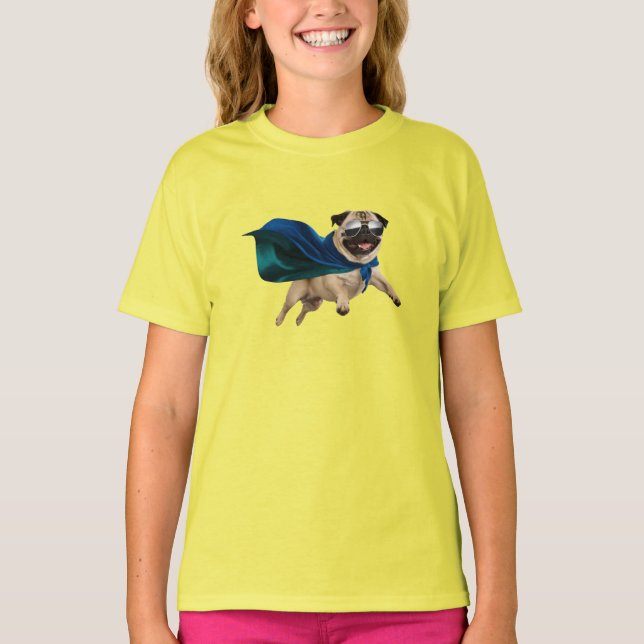 Camiseta Infantil Super-Herói Pug (Frente)