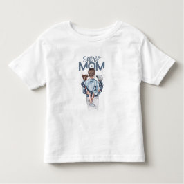 Camiseta Infantil Super Mom Blue Watercolor Mother and Children Art