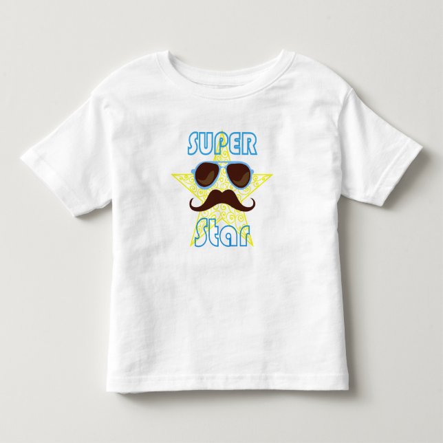 Camiseta Infantil Super Star de óculos de sol e bigode (Frente)