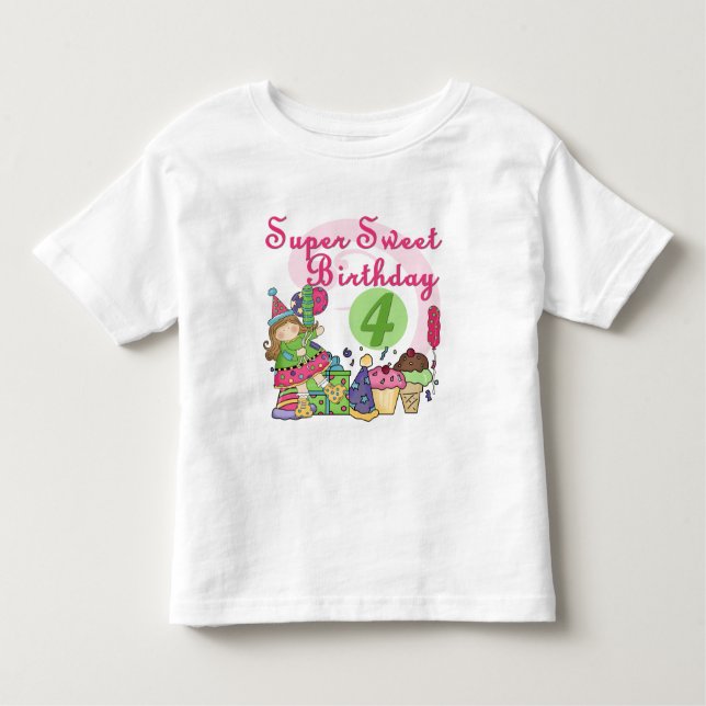 Camiseta Infantil Super Sweet 4th Birthday T-shirts e presentes (Frente)