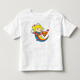 Camiseta Infantil Supergirl Chibi Voando Arco-Íris