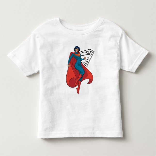 Camiseta Infantil Supergirl Hovering in Blue Suit (Frente)