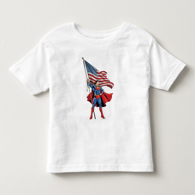 Camiseta Infantil Superman Holding Bandeira dos EUA (Frente)