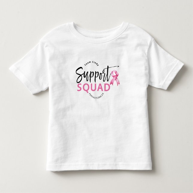 Camiseta Infantil Suportar Faixa Rosa do Câncer da Mama em Quadrado (Frente)
