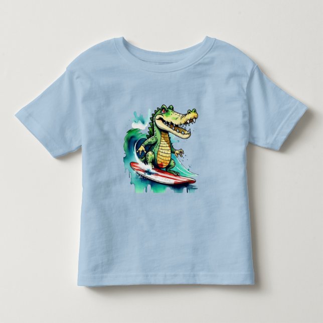 Camiseta Infantil Surfe de crocodilo engraçado (Frente)