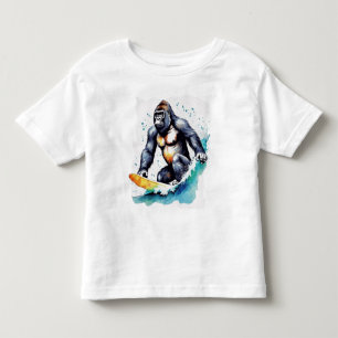 Camiseta Infantil Surfe de gorila engraçado