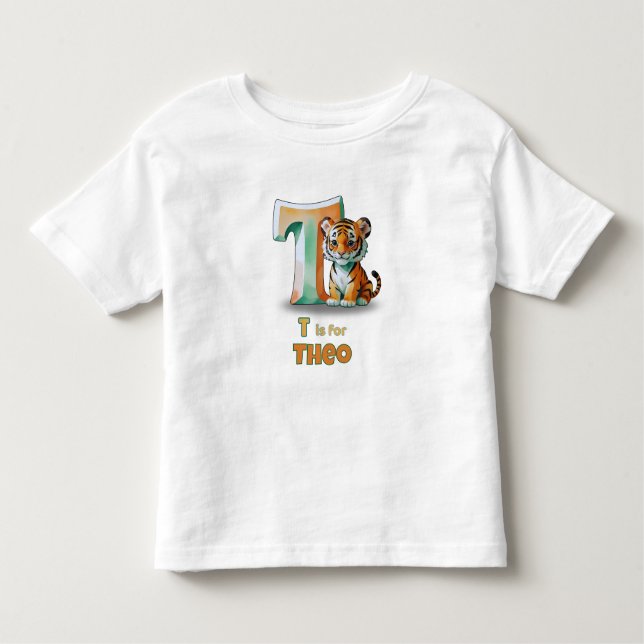 Camiseta Infantil T is for Theo - Personalized Toddler T-Shirt (Frente)