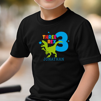 Camiseta Infantil T Rex Boys Cute 3rd Birthday Personalized Name