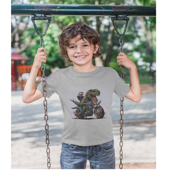 Camiseta Infantil T Rex Dinossaur em Moto (Criador carregado)