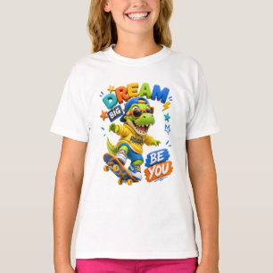 Camiseta Infantil T-Rex Dinossauro Sonhe Grande