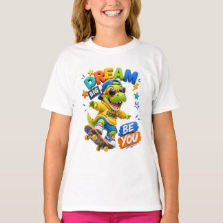 Camiseta Infantil T-Rex Dinossauro Sonhe Grande