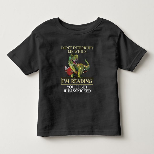 Camiseta Infantil T Rex não me interrompe enquanto estou lendo livro (Frente)
