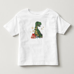 Camiseta Infantil T-Rex Os Corredores - Luzes de Natal Divertidas de