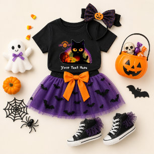 Camiseta Infantil T-Shirt Black Cat Halloween