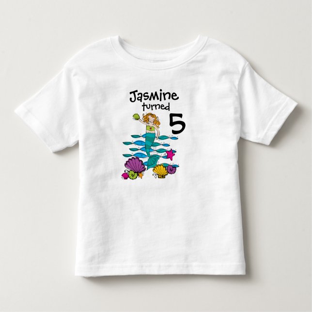 Camiseta Infantil T-shirt customizável do aniversário da sereia (Frente)