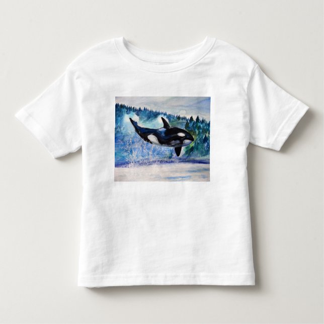 Camiseta Infantil T-shirt da aguarela da baleia da orca (Frente)