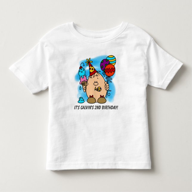Camiseta Infantil T-shirt de aniversário de Eggbert personalizável (Frente)