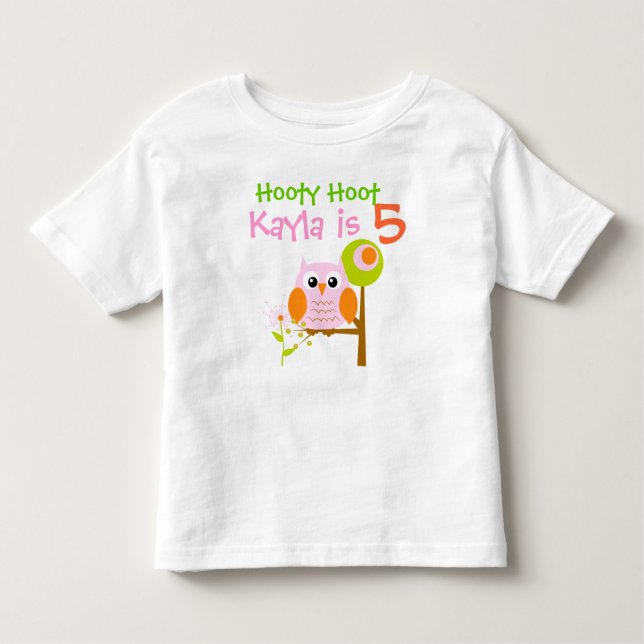 Camiseta Infantil T-shirt de aniversário personalizada da Coruja Ros (Frente)