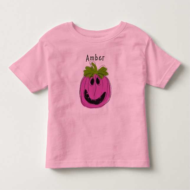 Camiseta Infantil T-Shirt de Dia das Bruxas Rosa Personalizado (Frente)