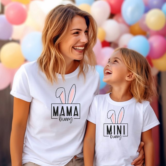 Camiseta Infantil T-shirt de tendência da família de Páscoas (Mama Mini Bunny)