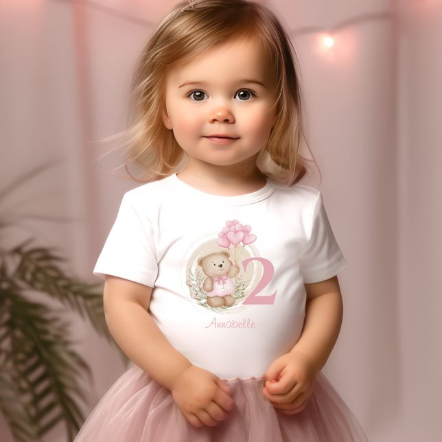 Camiseta Infantil T-shirt do Urso do Urso do segundo aniversário Cut (2nd Birthday Cute Teddy Bear Toddler T-shirt)