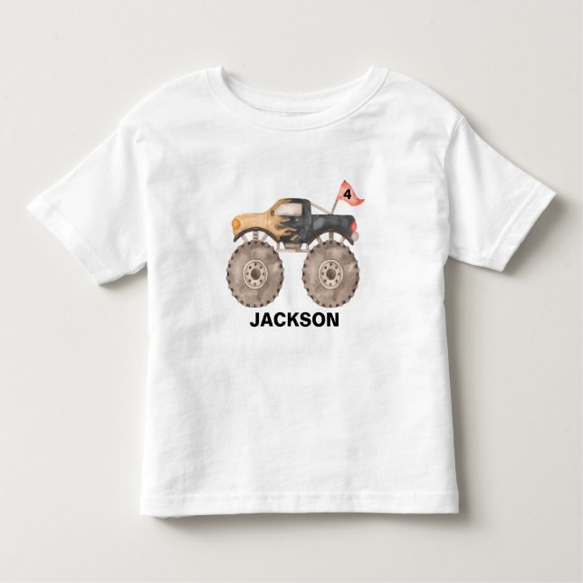Camiseta Infantil T-Shirt, garoto de aniversário de caminhão monstro (Frente)