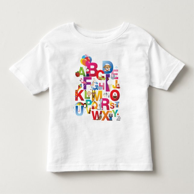 Camiseta Infantil t-shirt louco do alfabeto dos desenhos animados da (Frente)