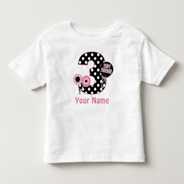 Camiseta Infantil T-shirt personalizada de pontos pretos cor-de-rosa (Frente)