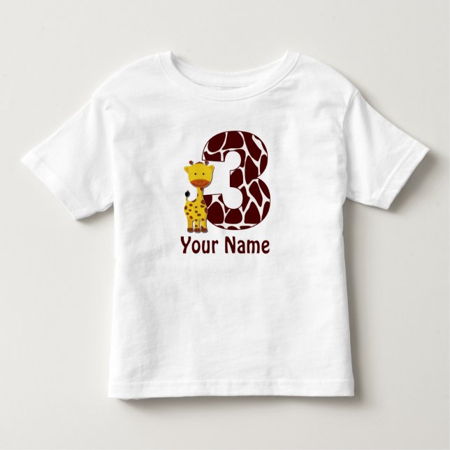 Camiseta Infantil T-shirt personalizado girafa do aniversário de 3 (Frente)