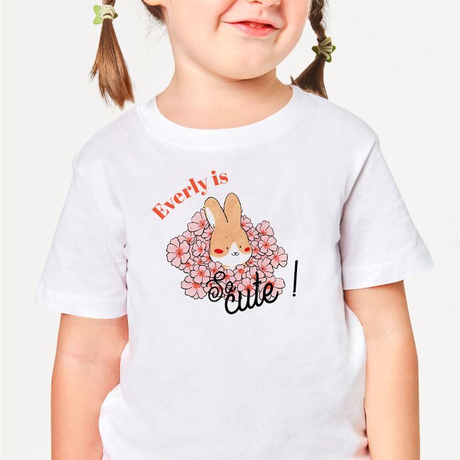 Camiseta Infantil T-shirt pour les touts petits dessin lapin mignon  (T-shirt Pour Les Tous Petits T-shirt pour les touts petits dessin lapin mignon fleurs roses)
