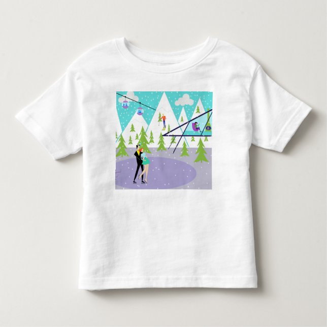 Camiseta Infantil T-Shirt Retro Winter Ski Resort (Frente)