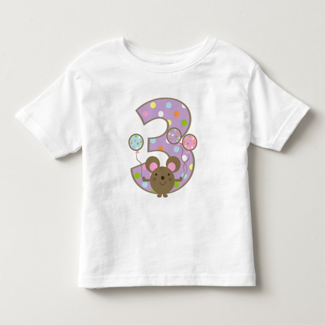 Camiseta Infantil T-shirt roxo do aniversário de 3 anos do rato do (Frente)