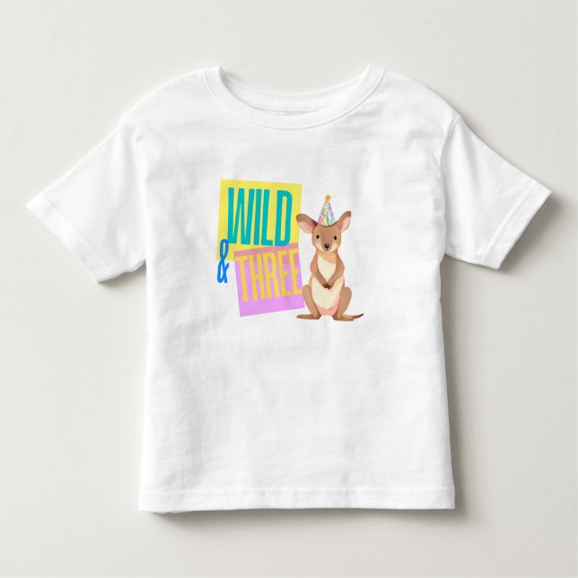 Camiseta Infantil T-Shirt Selvagem e aniversário de 3 anos Kangaroo (Frente)