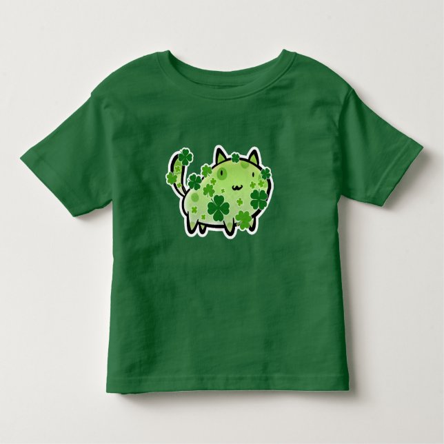 Camiseta Infantil T-shirt verde da criança do gato do trevo (Frente)