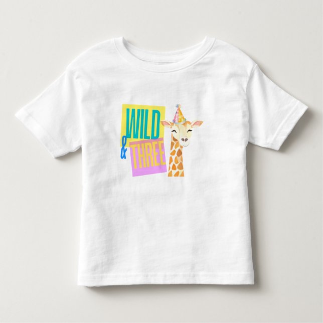 Camiseta Infantil T-Shirt Wild & Three aniversário de 3 anos Giraffe (Frente)