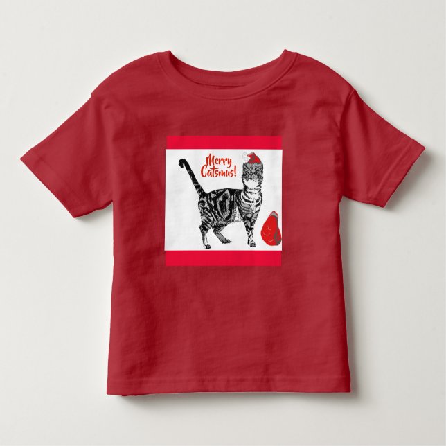 Camiseta Infantil Tabby Cat Feliz Natal Catsmus Red Enny Cats (Frente)