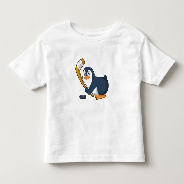 Camiseta Infantil Taco de hóquei no gelo do Pinguim (Frente)