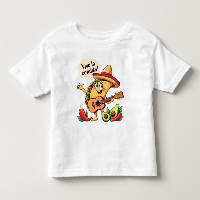 Camiseta Infantil Taco Fiesta mit Gitarre und hispanischem Flair (Frente)