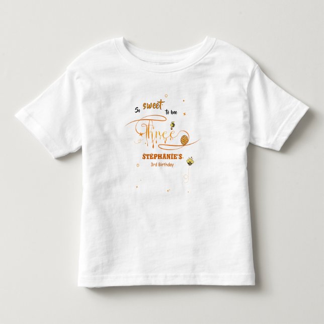 Camiseta Infantil Tão Doce Ser Abelha Três Festa de 3 Anos do Ursinh (Frente)