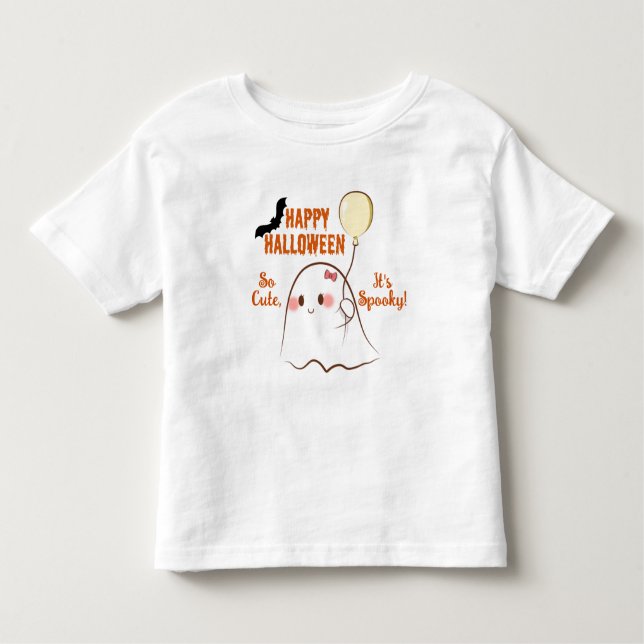 Camiseta Infantil Tão Fofo, É Assustador Garota de 1º Halloween Fant (Frente)
