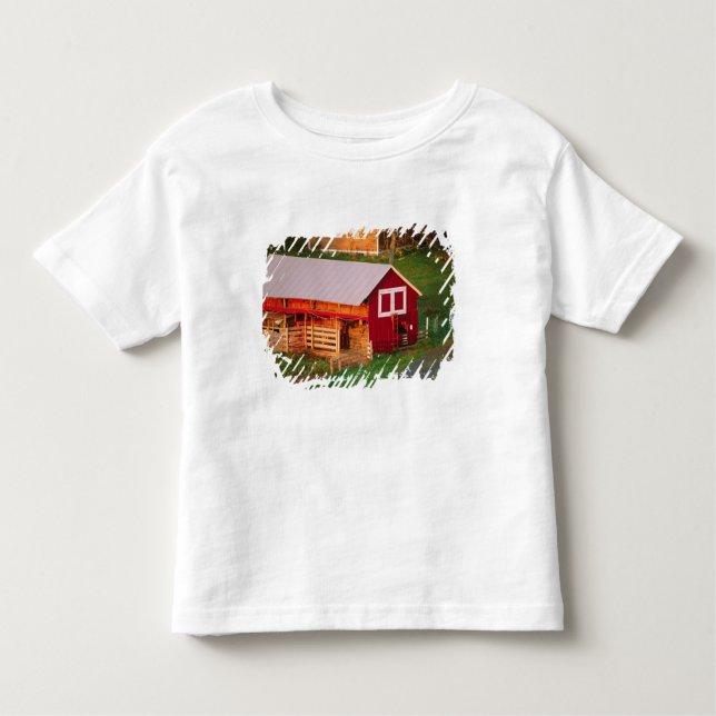 Camiseta Infantil Tarefas da manhã na fazenda. EUA, Vermont, (Frente)
