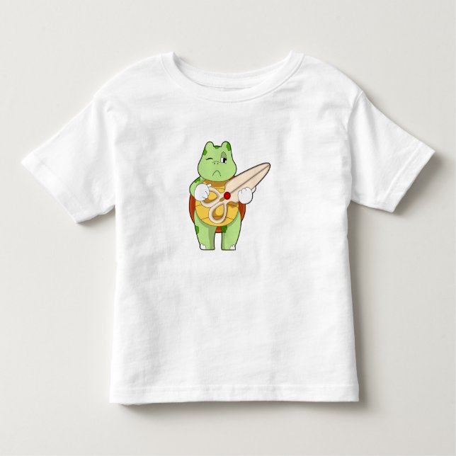 Camiseta Infantil Tartaruga como cabeceira com tesoura (Frente)