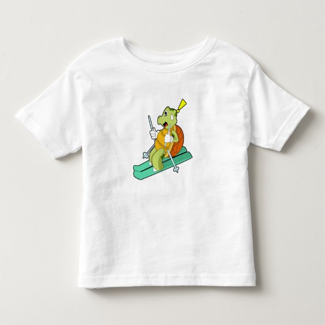 Camiseta Infantil Tartaruga como esquiadora com esqui (Frente)