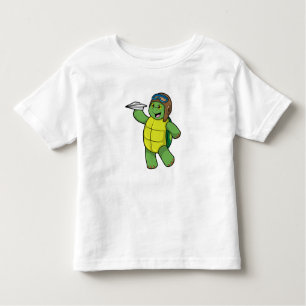 Camiseta Infantil Tartaruga como piloto com avião em papel